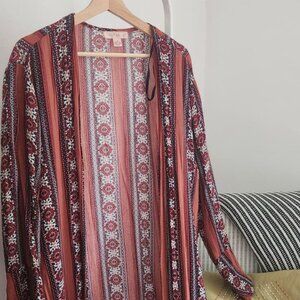 Band of Gypsies Kimono Duster M Boho Striped Maxi Festival Fall